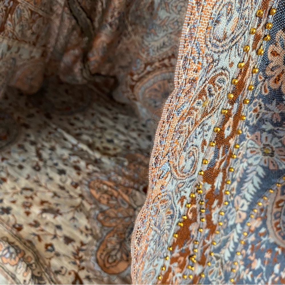 Raj Pashmina Scarf Embroidered Paisley Floral Made In India